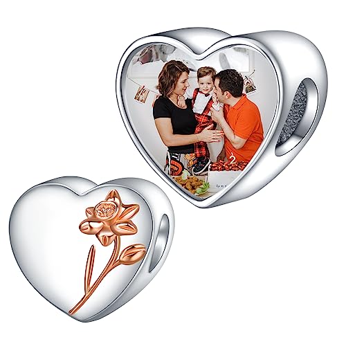 Annmors 925 Sterling Silber Charm Personalisierte Foto Anhänger fit Armband Halskette Maßgeschneiderte Herzform December Holly Bild Perle Frauen Mädchen Katzen Hunde Baby Familie von Annmors