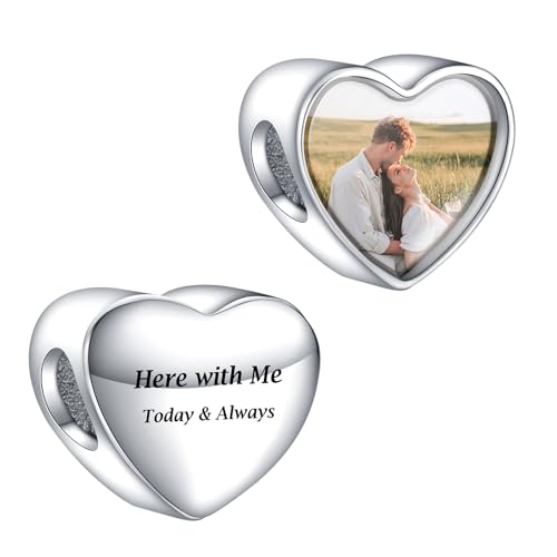 Annmors 925 Sterling Silber Charm Foto Charms für Armbänder personalisiert mit Bild Bead Benutzerdefinierte personalisierte Memorial Schmuck Geschenk für Frauen (hier bei mir heute für immer) von Annmors