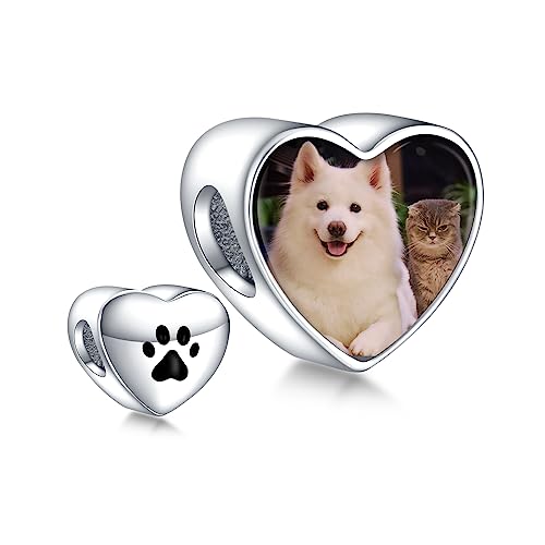 Annmors 925 Sterling Silber Charm Personalisierte Foto Anhänger fit Armband Halskette Maßgeschneiderte Herzform Love Heart Bild Perle Frauen Mädchen Katzen Hunde Baby Familie von Annmors