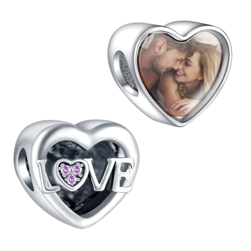 Annmors 925 Sterling Silber Charm Personalisierte Foto Charms Fit Armbänder Halsketten Liebe Herz Benutzerdefinierte Bild Perlen Schmuck Mutter Geschenk Geburtstag für Frauen von Annmors