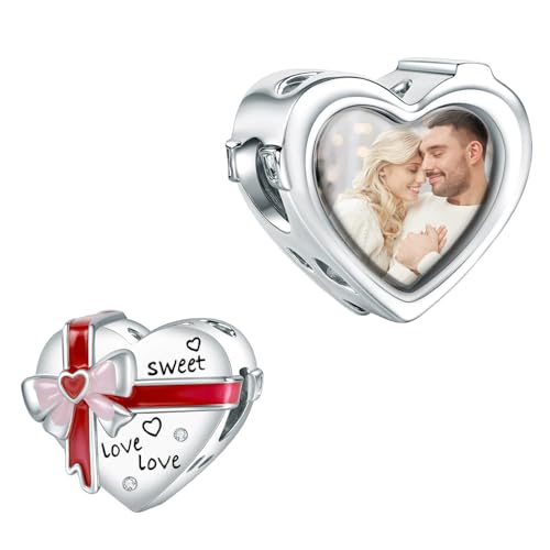 Annmors 925 Sterling Silber Liebe Bogen Geschenk Personalisierte Foto Charme benutzerdefinierte Bild Perle für Frauen Armband Halskette Herz Bild Geschenk von Annmors