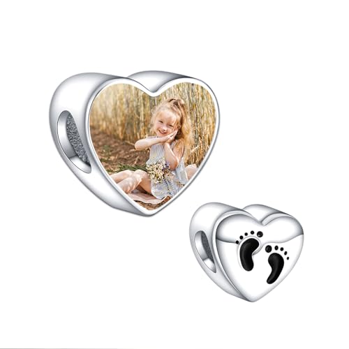 Annmors 925 Sterling Silber Personalisierte Baby Fotos Charm Fußabdruck Perlen Kompatibel mit Damenarmband Halskette von Annmors