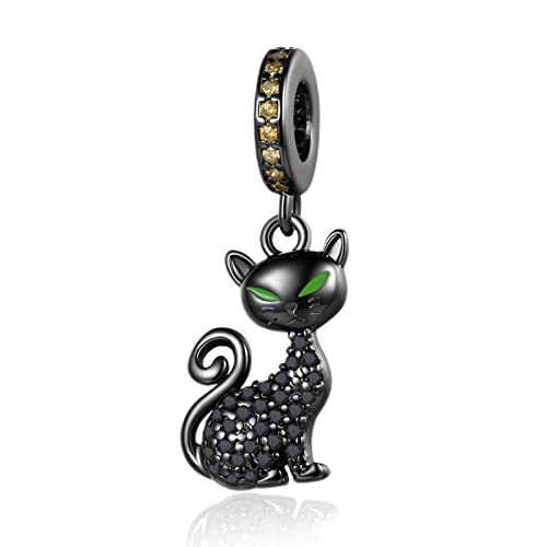 Annmors Charm 925 Sterling Silber Bead Charms Black Cat with Cubic Zirconia für Europäische Armbänder und Halskette,Schmuck Geschenk für Damen Herren von Annmors