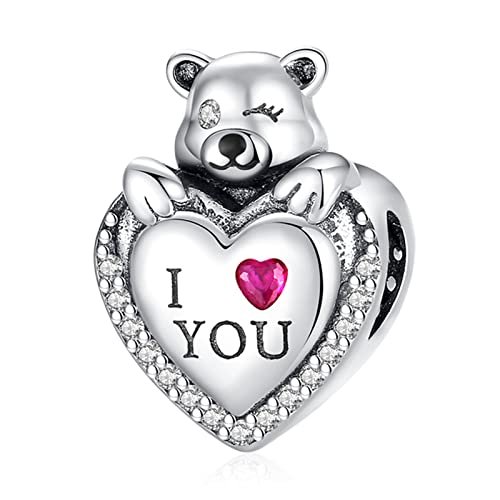 Annmors Charm 925 Sterling Silber Bead Charms Cute Bear I Love You with Cubic Zirconia für Europäische Armbänder und Halskette,Schmuck Geschenk für Damen Herren von Annmors