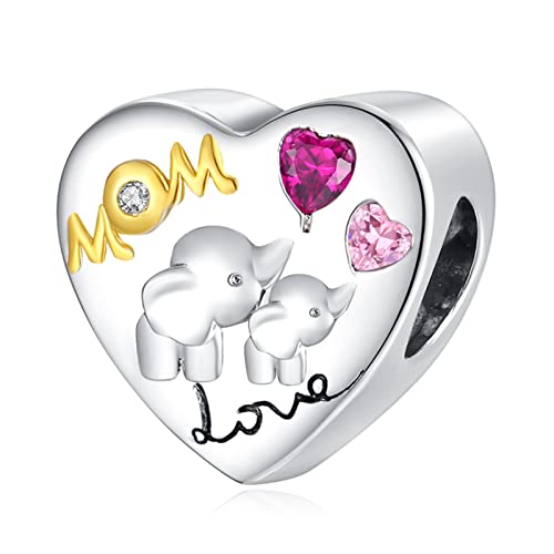 Annmors Charm 925 Sterling Silber Bead Charms Mother & Elephant with Cubic Zirconia für Europäische Armbänder und Halskette,Schmuck Geschenk für Damen Herren von Annmors