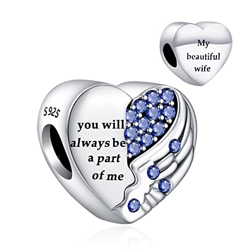 Annmors Charm 925 Sterling Silber Bead Charms My Beatiful Wife with Cubic Zirconia für Europäische Armbänder und Halskette,Schmuck Geschenk für Damen Herren von Annmors