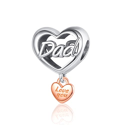 Annmors Charm Anhänger Love You Dad Herz 925 Sterling Silver Pendant Dangle Beads für Europäische Armbänder und Halsketten Valentine's Day Mother's Day Gifts für Mädchen von Annmors