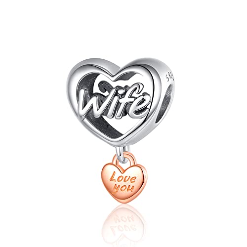 Annmors Charm Anhänger Love You Wife Herz 925 Sterling Silver Pendant Dangle Beads für Europäische Armbänder und Halsketten Valentine's Day Mother's Day Gifts für Mädchen von Annmors