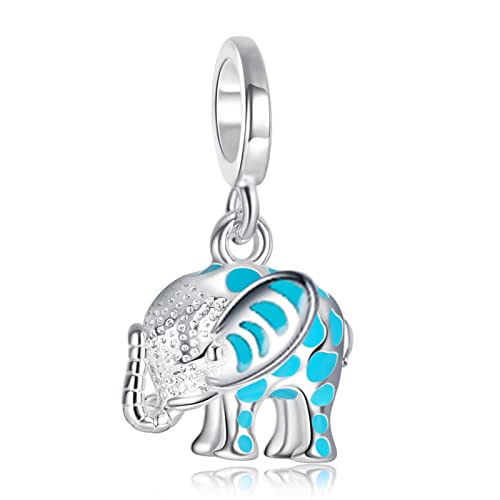 Annmors Charm Blue Elephant Dangle Charm Anhänger 925 Sterling Silber Pendant Bead with Cubic Zirconioa für Chamilia und europäische Armbänder und Halskette von Annmors