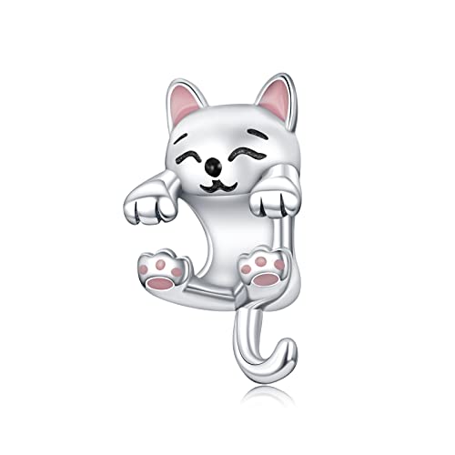 Annmors Charm Cat Hug Charm Anhänger 925 Sterling Silber Pendant Bead with Cubic Zirconioa für Chamilia und europäische Armbänder und Halskette von Annmors