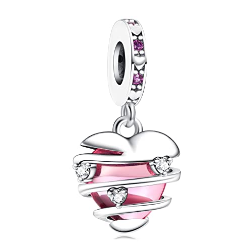 Annmors Charm Entwined Red Hearts Dangle Charm Anhänger 925 Sterling Silber Pendant Bead with Cubic Zirconioa für Chamilia und europäische Armbänder und Halskette von Annmors