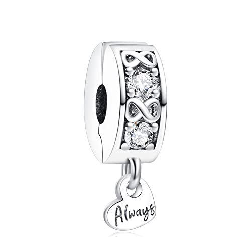 Annmors Charm Family Always Pavé Clip Charm Anhänger 925 Sterling Silber Pendant Bead with Cubic Zirconioa für Chamilia und europäische Armbänder und Halskette von Annmors