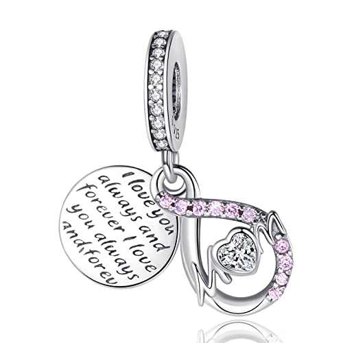 Annmors Charm Mom Infinity Pave Double Dangle Charm Anhänger 925 Sterling Silber Pendant Bead with Cubic Zirconioa für Chamilia und europäische Armbänder und Halskette von Annmors