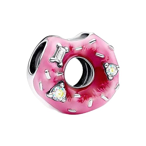 Annmors Charm Pink Donut Anhänger 925 Sterling Silber Bead with Cubic Zirconioa für Chamilia Europäische Armbänder Halskette,Mother's Day Christmas Schmuck Geschenk für Damen Herren von Annmors