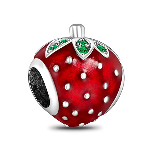 Annmors Charm Seeded Strawberry Fruit Anhänger 925 Sterling Silber Pendant Bead with Cubic Zirconioa für Chamilia und europäische Armbänder und Halskette von Annmors