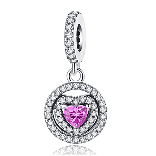 Annmors Charm Sparkling Double Halo Heart Dangle Charm Anhänger 925 Sterling Silber Pendant Bead with Cubic Zirconioa für Chamilia und europäische Armbänder und Halskette von Annmors