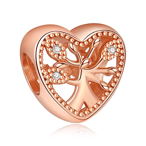 Annmors Charms Love Tree Herz Anhänger S925 Sterling Silber Sparkling Bead with Cubic Zirconioa für Europäische Armbänder und Halskette,Schmuck Geschenk für Damen Herren von Annmors