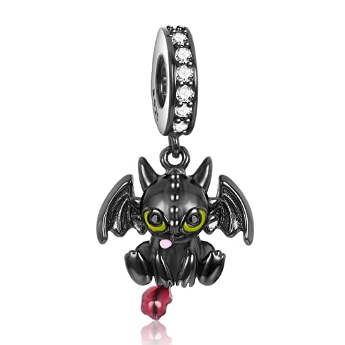 Annmors Charms Schwarz Drachen Anhänger S925 Sterling Silber Kampf für die Heimat Charme Perlen with Cubic Zirconioa für Armband Halskette,Schmuck Geschenk für Damen Herren von Annmors