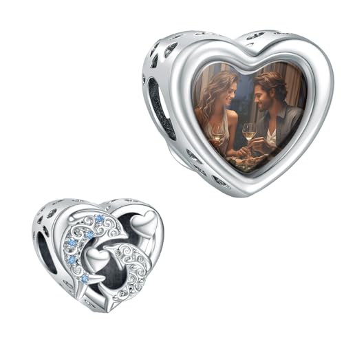 Annmors Dolphin Charm personalisierte Herz Bild Charms 925 Sterling Silber Fit Damen Armband Halskette DIY Geschenk für Frauen von Annmors