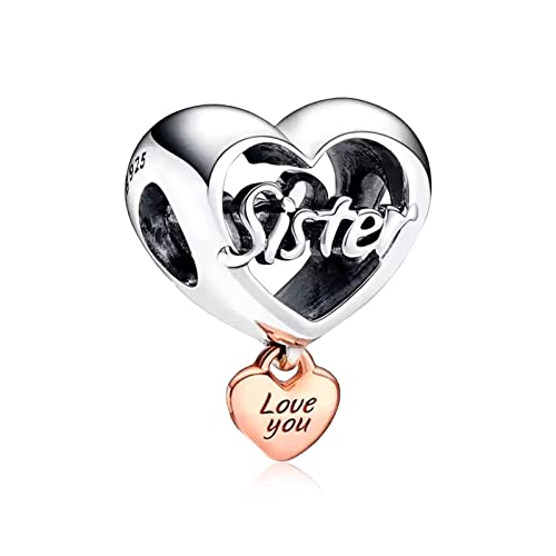 Annmors Forever Sister Love Heart Anhänger baumeln-925 Sterling Silver Love Sister Dangle für Europäische Armbänder und Halsketten,Christmas Schmuck Geschenk für Damen Herren von Annmors