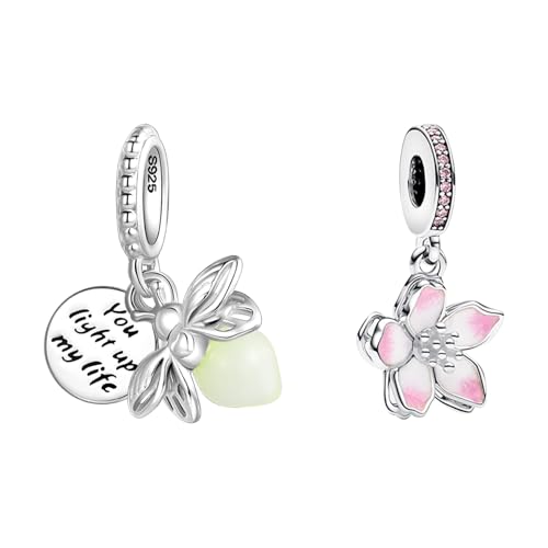 Annmors Glühwürmchen Rosa Kirschblüten S925 Sterling Silber Damen Armbänder Halskette Pendant von Annmors