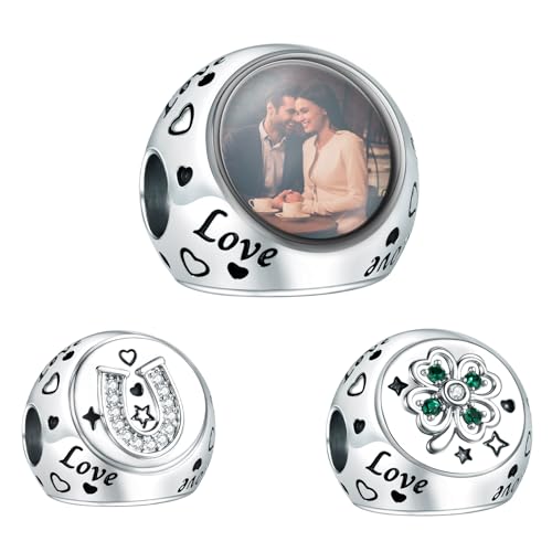 Annmors Horseshoe Clover Liebe Charms 925 Sterling Silber personalisierte Bild Charm Fit Frauen Armband Halskette Geschenk für Frauen von Annmors