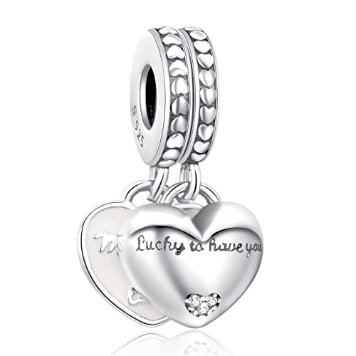 Annmors Jewelry Charme Silver Mother & Daughter Anhänger S925 Sterling Silber Bracelet Bead with Cubic Zirconioa für Europäische Armbänder Halskette,Schmuck Geschenk für Damen Herren von Annmors