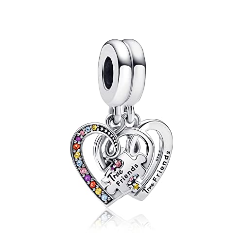 Annmors Jewelry Forever Friends Heart Dangle Charms Anhänger baumeln 925 Sterling Silver Charm für Europäische Armbänder und Halsketten Frauen Mädchen Muttertagsgeschenk Weihnachtsgeschenke von Annmors