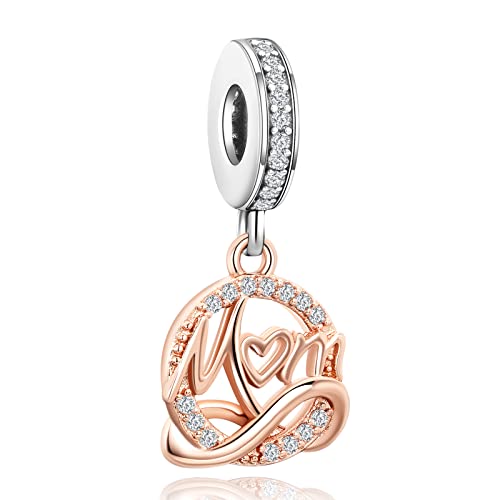 Annmors Love You Mom Infinity Charm Anhänger,925 Sterling Silber Lucky Sparkling Bead für europäische Armbänder und Halskette von Annmors