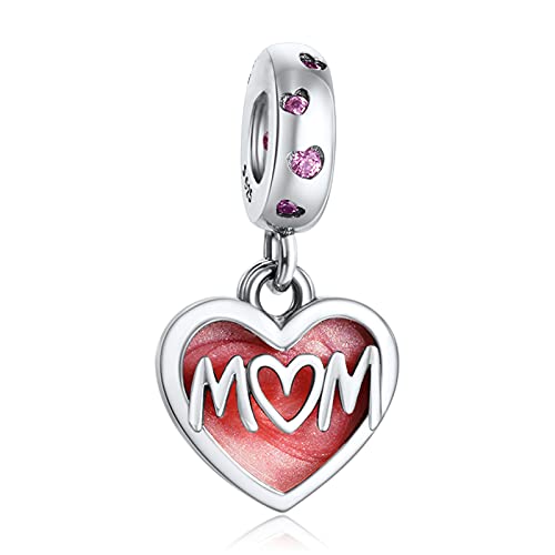 Annmors Charme MOM Love Heart Charms-Anhänger 925 Sterling Silber Charm Bead Pendant für Europäische Armbänder und Halsketten von Annmors
