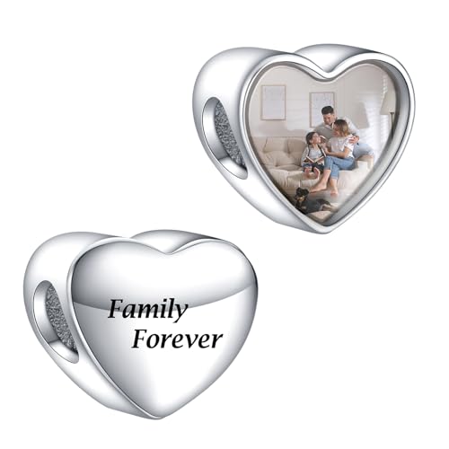 Annmors Personalisierte Foto Charm Kompatibel mit Armband Halskette 925 Sterling Silber Kundenspezifische Herz Form Bild Bead für Frauen (Familie für immer) von Annmors