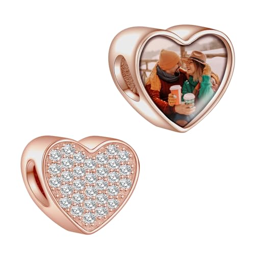 Annmors Personalisierte Foto Charms Herz Rose Gold Perlen benutzerdefinierte Foto Cubic Zirkonia Frauen Armband und Halskette Mädchen Geschenk von Annmors