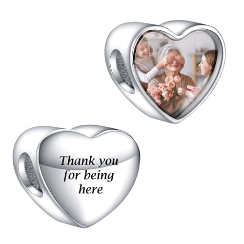 Annmors Personalisierte Foto Charms für Armbänder Halsketten Kundenspezifische gravierte Liebe Herz 925 Sterling Silber Bead für Frauen (Danke, dass Sie hier sind) von Annmors