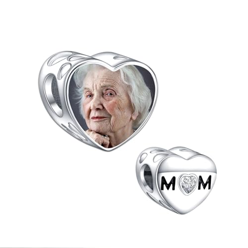 Annmors Personalisierte Mama Baby Fotos Charm 925 Sterling Silber Beaded Kompatible Frauen Armband Halskette Geschenk zum Muttertag von Annmors