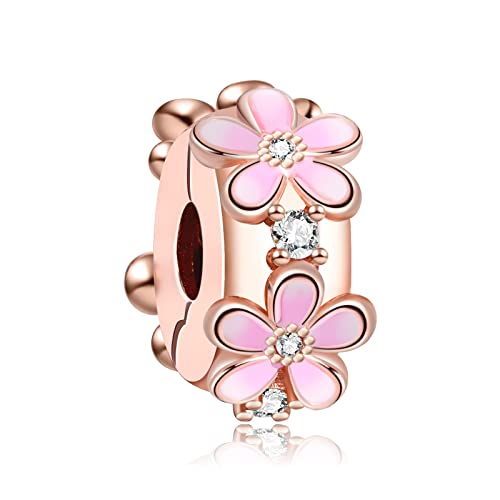 Annmors Rosa Gänseblümchen Clip Charms für Armband 925 Sterling Silber Blume Stopper mit Kubischem Zirkon von Annmors