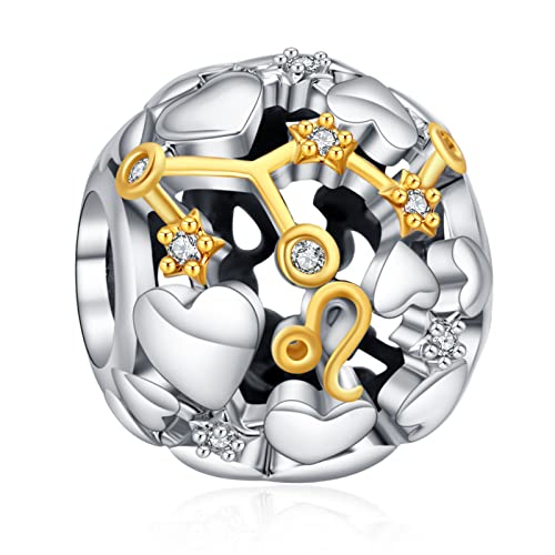 Annmors Sternzeichen Birthstone Charm for Bracelet Necklace 925 Sterling Silber Bead with Cubic Zirconia Löwe Charms Anhänger für Armbänder Halskette,Christmas Birthday Gifts for Women Girl Friend von Annmors