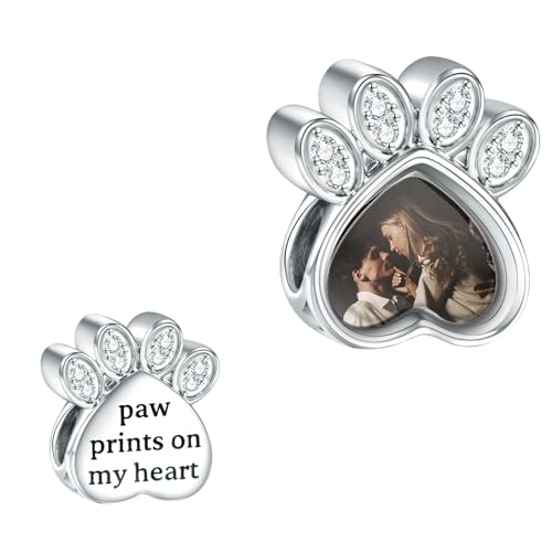 Annmors personalisiertes Bild Charm Paw Charms Paw Prints auf meinem Herzen 925 Sterling Silber Bead Fit Damen Armband Halskette Geschenk für Familienfreund von Annmors