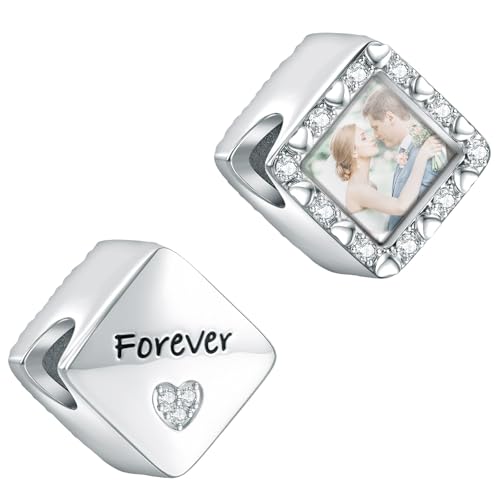 Annmors personalisiertes Bild Charm Square Forever Bead 925 Sterling Silber Fit Damen Armband Halskette Geschenk für Familienfreund von Annmors