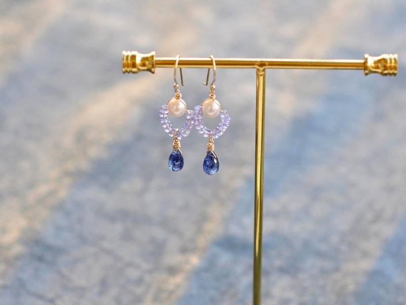 Akoya Perle Ohrringe Blau Ohrring Mit Tanzanit Und Kyanit Ohrring, Draht Gewickelt Tanzanite Reifen Geschenk Für Ihre Mutter Freundin Geschenk von AnnoCrafts