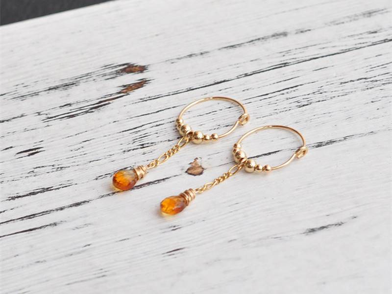 Citrin Ohrringe Reifen Gefüllt Draht Wickeln Natürlichen Edelstein Ohrring Schmuck Mama Geschenk Geburtstagsgeschenk von AnnoCrafts