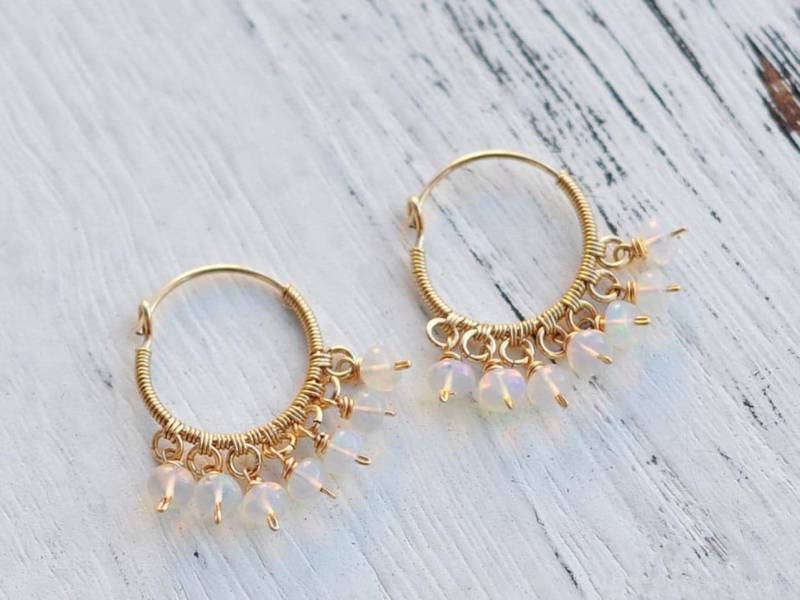 Echte Opal Ohrringe Gold Reifen Multi Stein Draht Gewickelt Oktober Birthstone Schmuck Hypoallergen Geschenk Für Frauen Ihre Mutter von AnnoCrafts