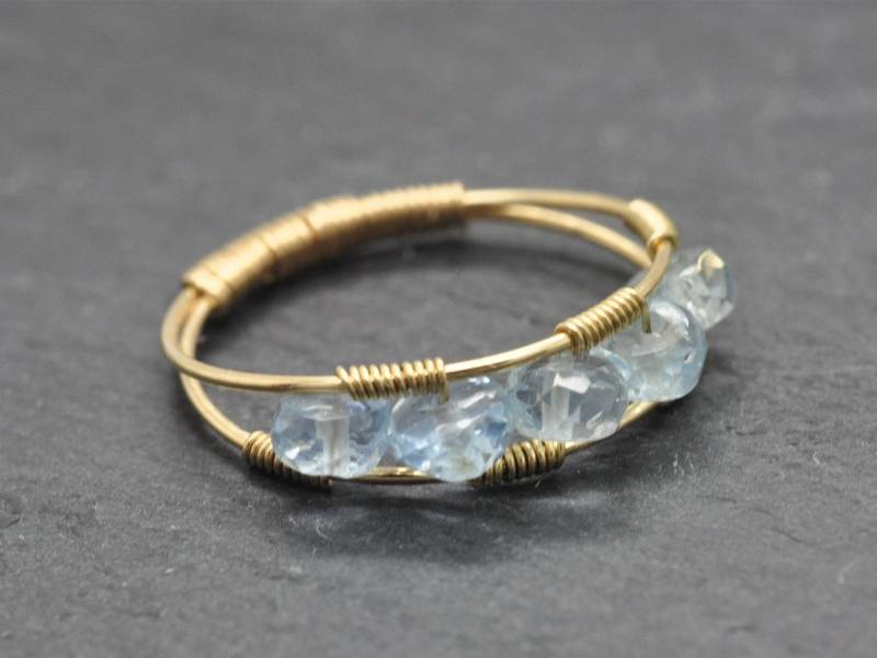 März Birthstone Ringe Aquamarin Stapelbar Ring Mens Gold Stein Ringe, Draht Wickeln Edelstein Ring, Geschenk Für Sie von AnnoCrafts