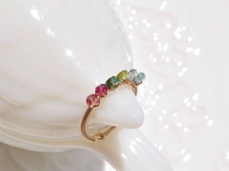 Oktober Birthstone Ringe Stapelbare Für Mama Regenbogen Turmalin Ringe, Rosa/Grün/Blau Ring, Geschenk Freundin Sie von AnnoCrafts