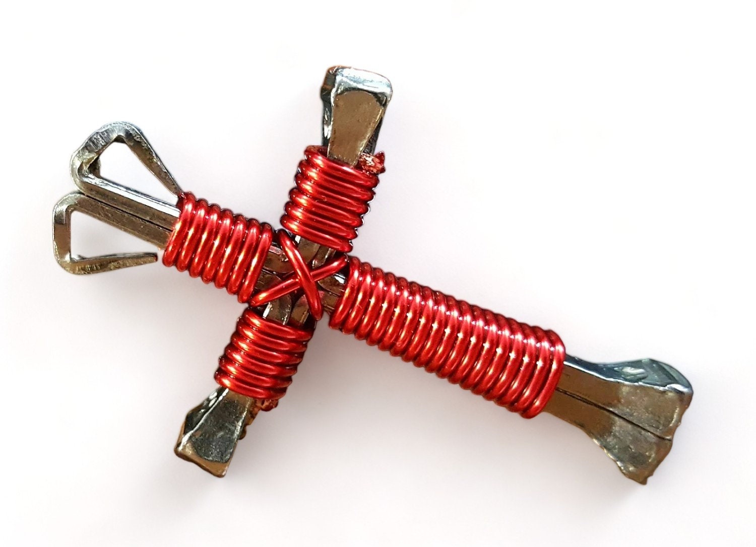 Anhänger Kreuz Halskette Rot Christian Draht Metall Nägel Schmuck Jesus Brand New von AnnsCreativeCorner