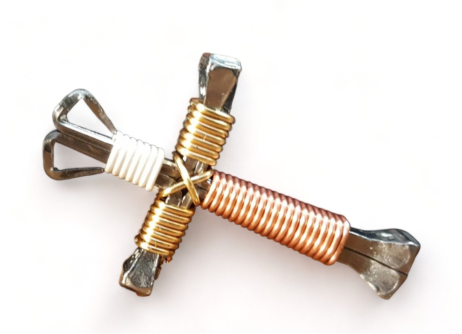 Anhänger Kreuz Halskette Weiß Gold Kupfer Einstellbare Schmuck Christian Draht Metall Nägel Brandneu von AnnsCreativeCorner
