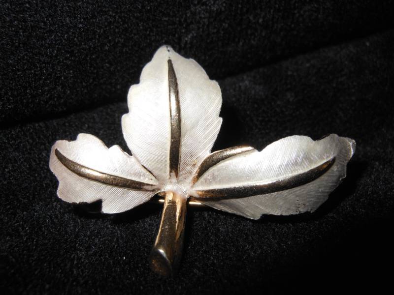 1980Er Jahre Vintage Gold-Ton Weiß Blatt Brosche/Anhänger 1980Er Jahre Vintage Gold-Ton Weiß Blatt Brosche/Anhänger von AnnsUnlimitedAcces