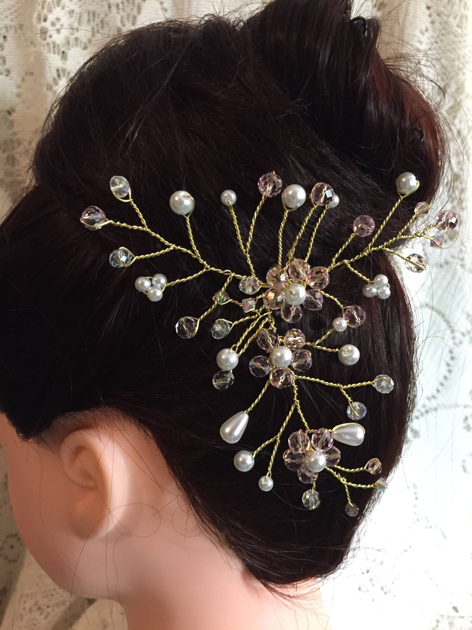 Kristall Rosa Glasperlen Und Weiße Perlen Haarnadel Kristall Rosa Glasperlen Und Weiße Perlen Haarnadel von AnnsUnlimitedAcces