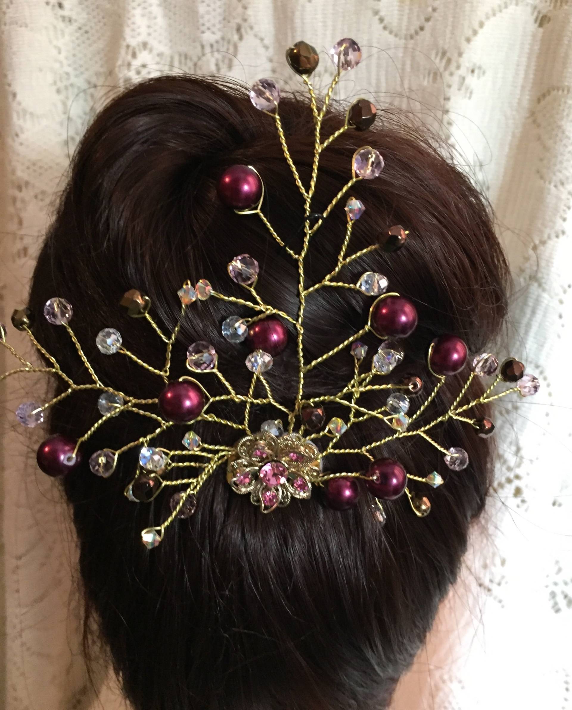 Kristall Schillernde Braune Perlen Und Rübenperlen, Goldstone Fuchsia Strass Brosche Rebe Haarkamm 1114 Kristall Schillernde Braune Perlen Und Rübenperlen, Goldstone Fuchsia Strass Brosche Rebe Haarkamm 1114 von AnnsUnlimitedAcces