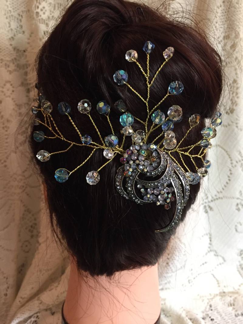 Kristallblau Siver Ton Strass Brosche Reben Haarkamm Nr. 1113 Kristallblau Siver Ton Strass Brosche Reben Haarkamm Nr. 1113 von AnnsUnlimitedAcces