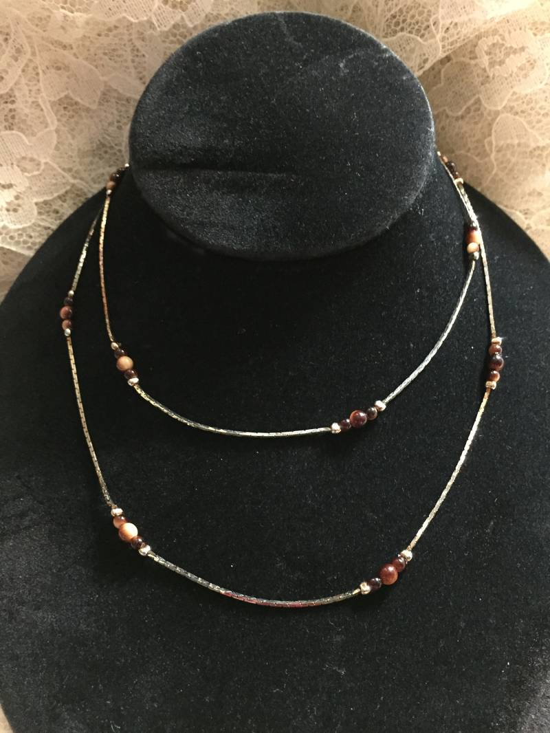 Silver Chain Bead Halskette, Topaz Brown Beads Link Womans Jr.teen Necklace, #995 Silver Chain Bead Halskette, Topaz Brown Beads Link Womans Jr.teen Necklace, #995 von AnnsUnlimitedAcces